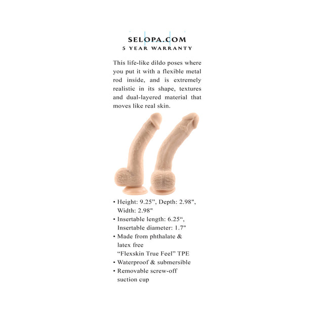 Selopa Natural Feel Flexskin Bendable Dildo with Moving Material 7 in. Light - Headshop.com