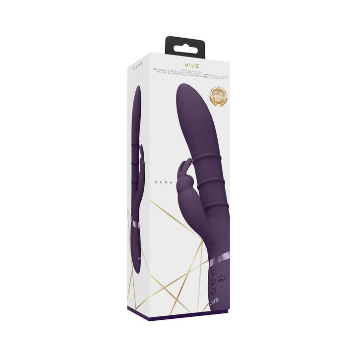 VIVE SORA Rechargeable Silicone G-Spot Rabbit Vibrator with Up & Down Stimulating Rings Purple - Headshop.com