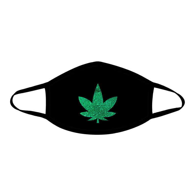 Neva Nude Dope AF Green Glitter Weed Leaf Black Face Mask - Headshop.com