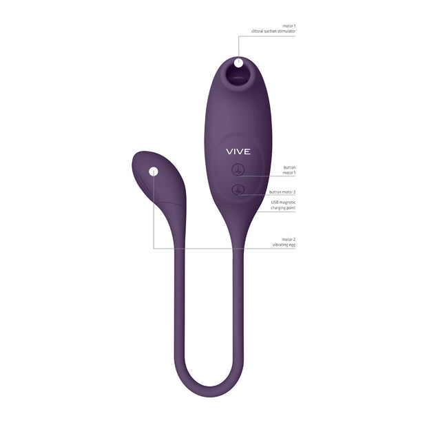 VIVE QUINO Rechargeable Air Wave & Vibrating Silicone Egg Vibrator Purple - Headshop.com