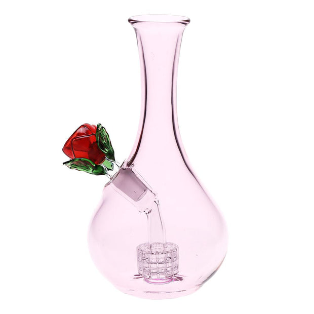 Rose in Vase Glass Water Pipe - 7" / 14mm F - Headshop.com