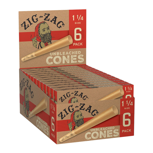 24PC DISPLAY - Zig Zag Unbleached Paper Cones - 6pk / 1 1/4" - Headshop.com