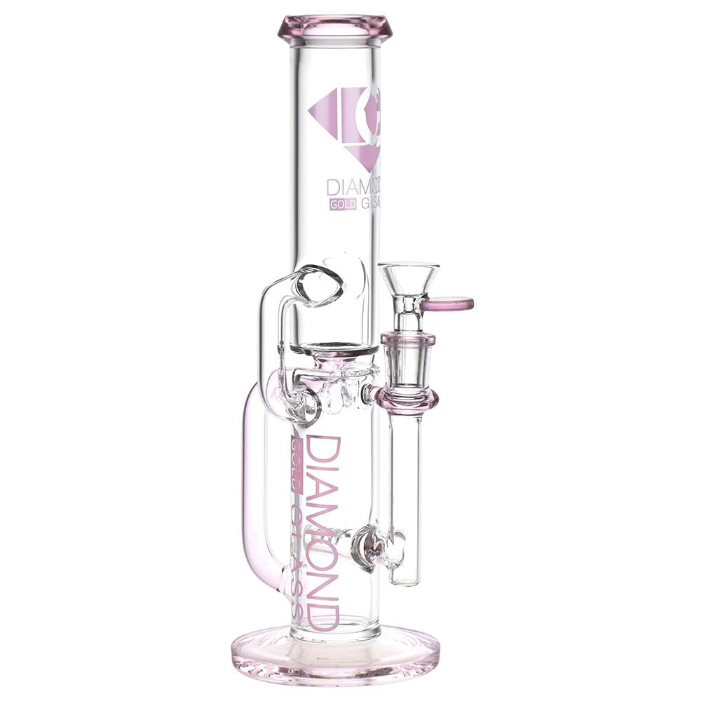 Diamond Glass Gold Inline Perc Recycler Water Pipe - 11" / 14mm F / Colors Vary - Headshop.com