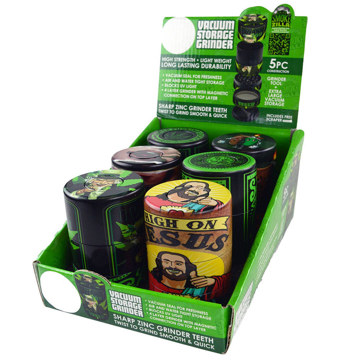 Smokezilla Vacuum Storage Grinder - 5pc/2.5"/Asst #2 - 6PC DISP - Headshop.com