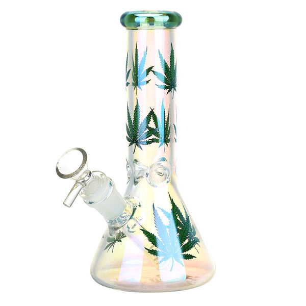 Realistic Hemp Leaf Beaker Glass Water Pipe - 7.75" Realistic Hemp Leaf Beaker Glass Water Pipe - 7.75"