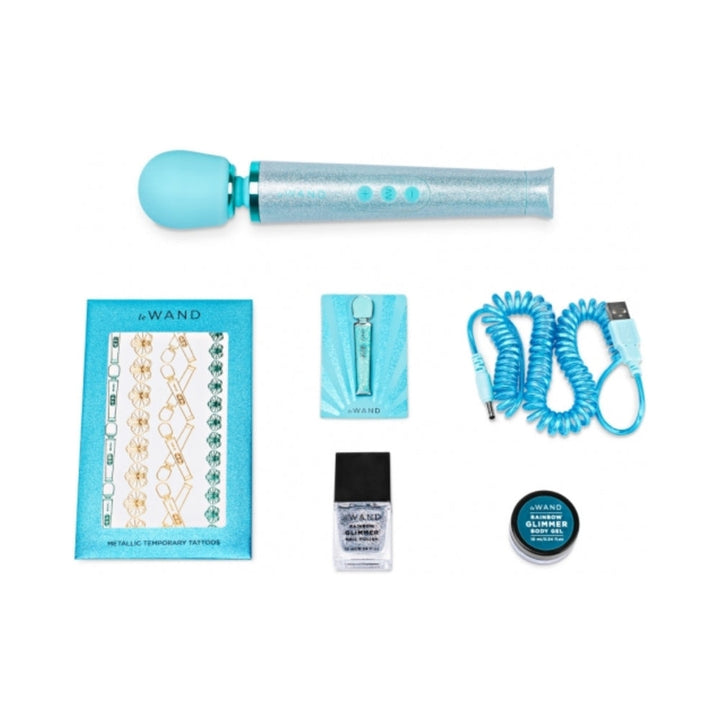 Le Wand All That Glimmers Petite Rechargeable Vibrating Massager Special Edition Set Light Blue - Headshop.com