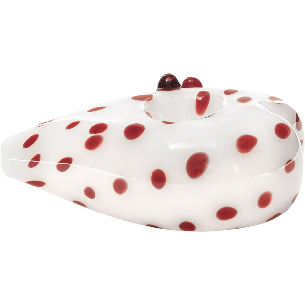Elegant White Heart-Shaped Glass Hand Pipe with Red Polka Dots - Headshop.com
