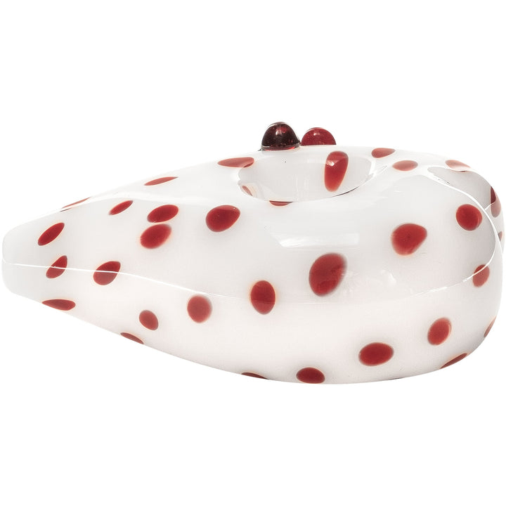 Elegant White Heart-Shaped Glass Hand Pipe with Red Polka Dots - Headshop.com