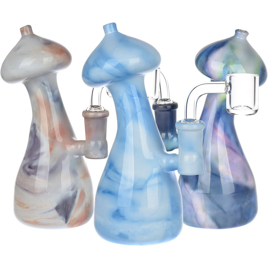 Mushroom Top Marbled Glass Dab Rig - 6" / 14mm F / Colors Vary - Headshop.com