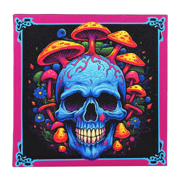 Skull with Mushrooms Canvas Print w/ Wood Frame - 10" - Headshop.com