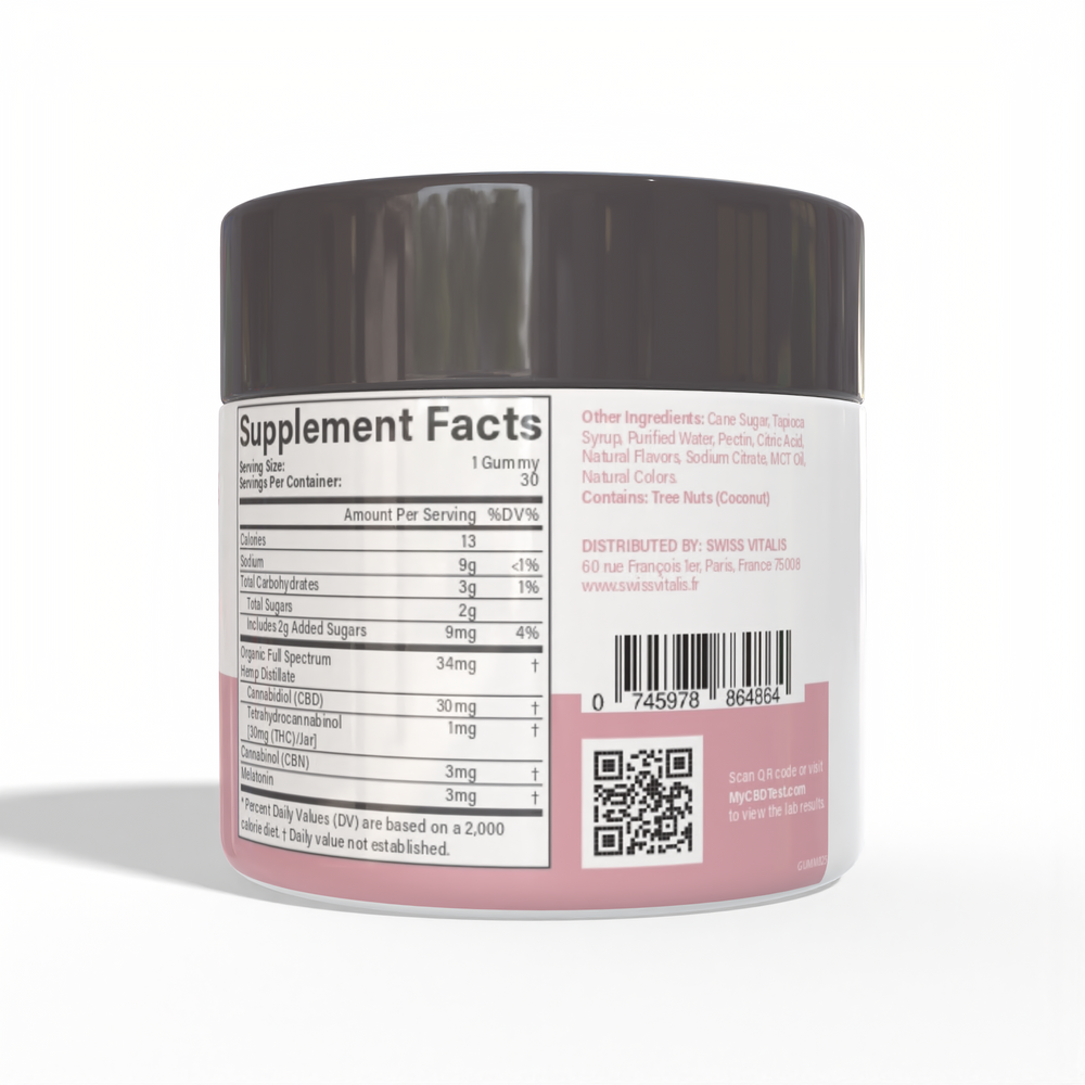 Swiss Vitalis  Sleep Gummies - 30 Count CBD+CBN+THC+Melatonin - Headshop.com
