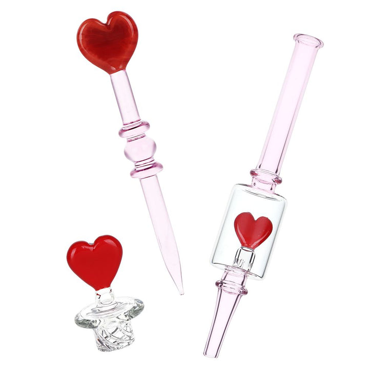 Pulsar Valentine's Love Hearts Glass Dab Rig Set - 8.5" / 14mm F - Headshop.com