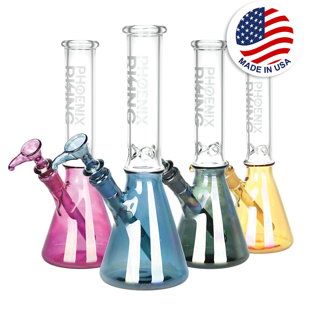 Phoenix Rising Metallic Bottom Beaker Water Pipe -11"/14mm F/Clrs Vry - Headshop.com