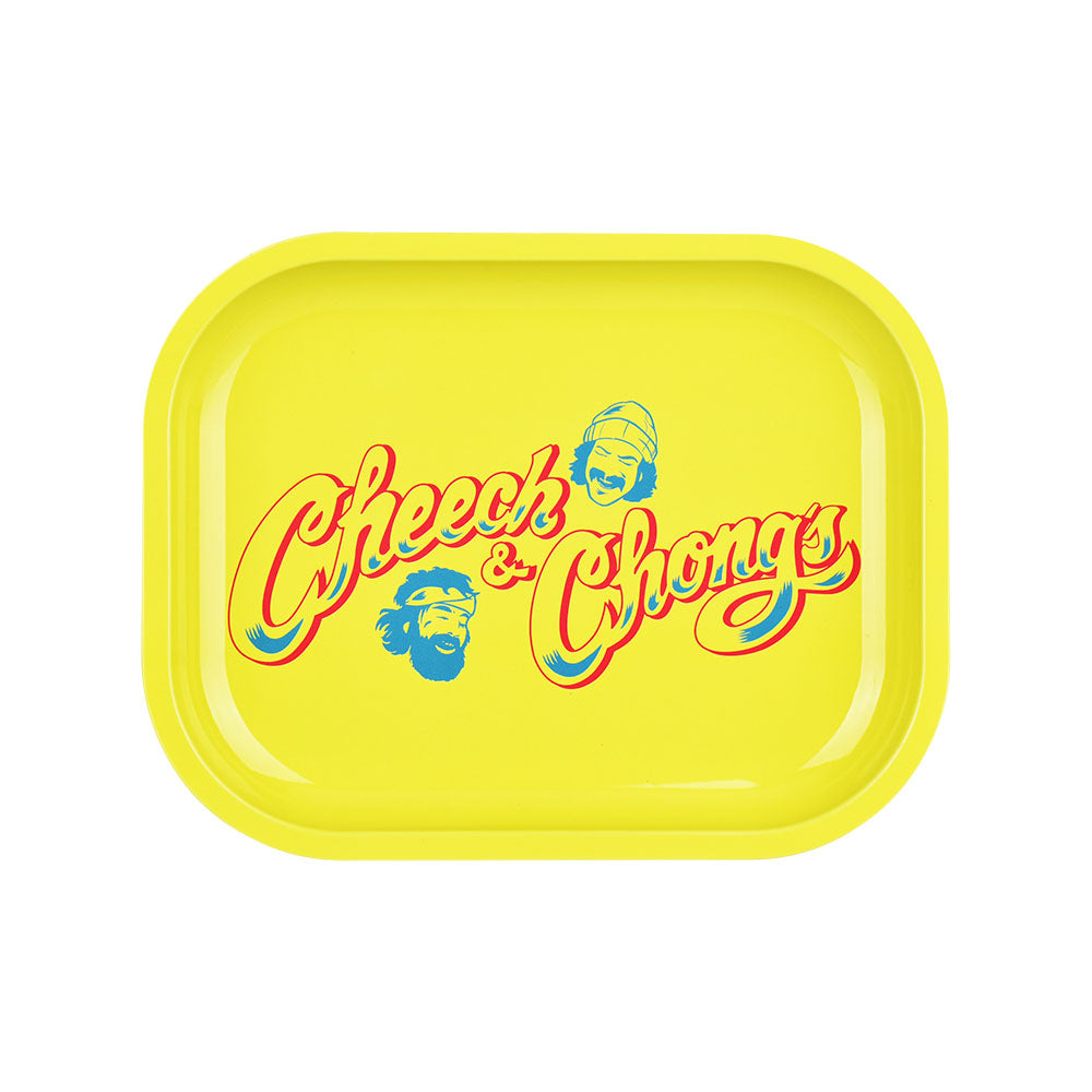 Cheech & Chong's x Pulsar Mini Metal Rolling Tray w/ Lid - Yellow Logo / 7"x5.5" - Headshop.com