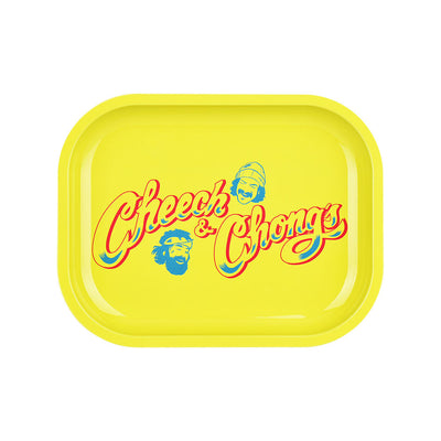 Cheech & Chong's x Pulsar Mini Metal Rolling Tray w/ Lid - Yellow Logo / 7"x5.5" - Headshop.com