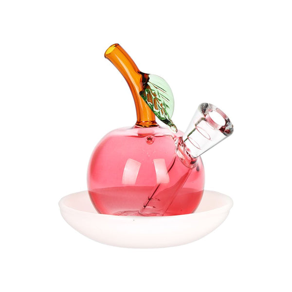 Astounding Apple on Dish Glass Cone Bubbler - 3.25" / Red Astounding Apple on Dish Glass Cone Bubbler - 3.25" / Red