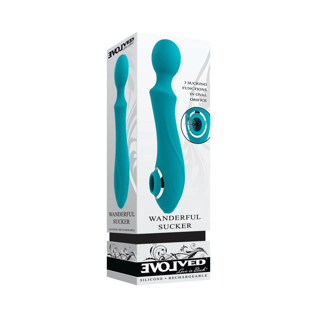 Evolved Wanderful Sucker Rechargeable Wand with Suction Silicone Teal - Headshop.com