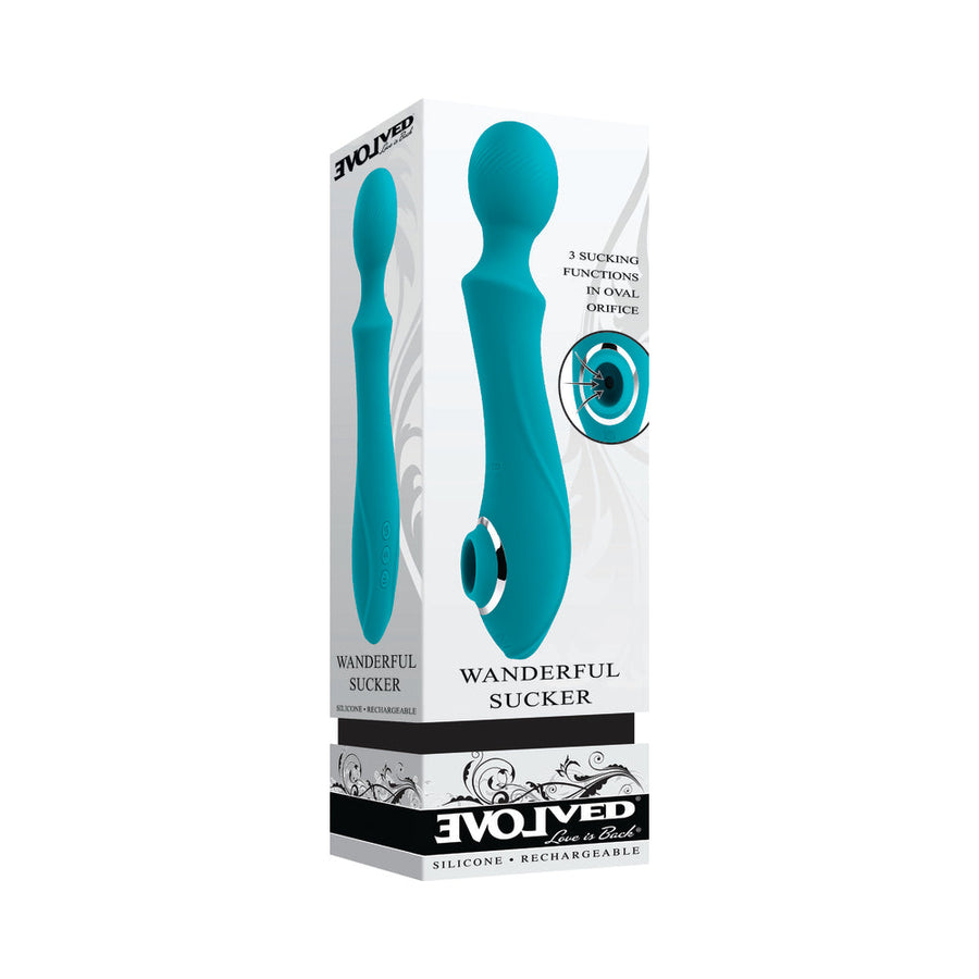 Evolved Wanderful Sucker Rechargeable Wand with Suction Silicone Teal - Headshop.com