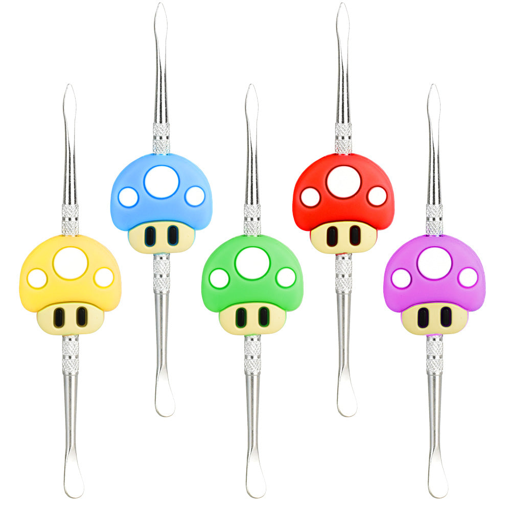 5PC - Mushroom Stainless Steel Dab Tool - 4.75"/Asst Colors - Headshop.com