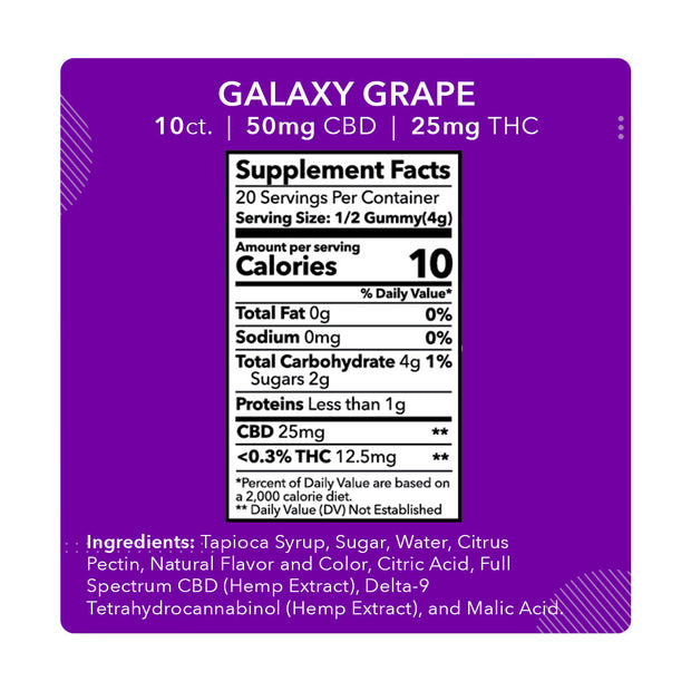 MDRN MOOD Galaxy Grape Gummies - 50mg CBD / 25mg THC (10ct) - Headshop.com