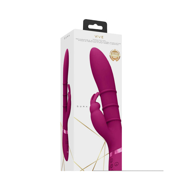 VIVE SORA Rechargeable Silicone G-Spot Rabbit Vibrator with Up & Down Stimulating Rings Pink - Headshop.com