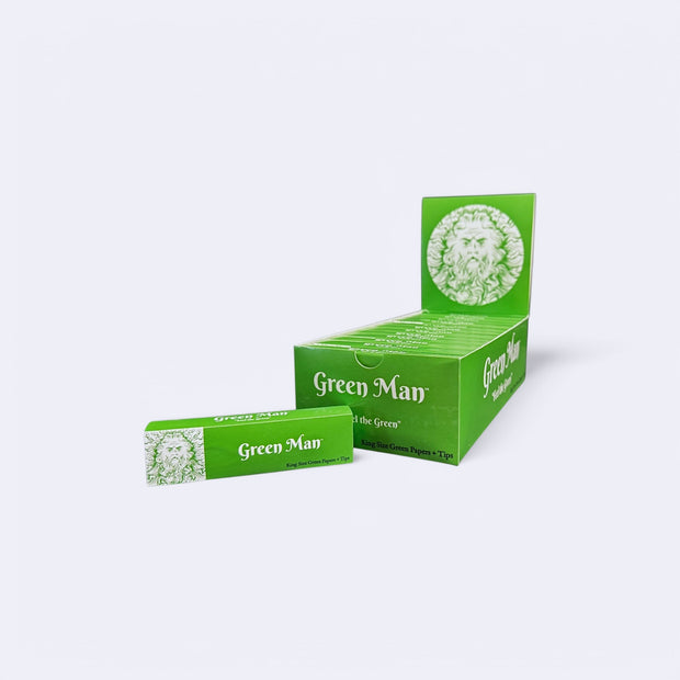 Green Man King Size Green Rice Papers with Pre-Rolled Tips Box - Headshop.com