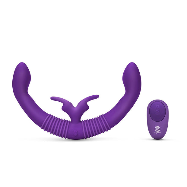 Together Couples Toy Remote-Controlled Dual Ended Rabbit Vibrator Purple - Headshop.com
