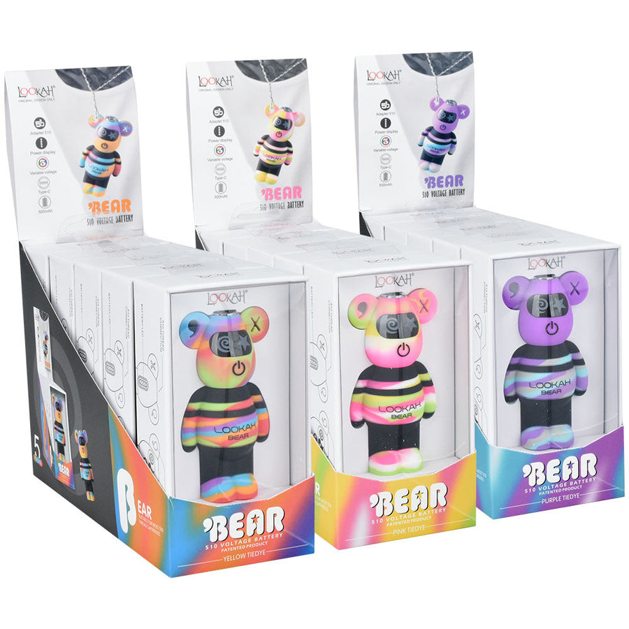 Lookah Tie Dye Bear Variable Voltage 510 Battery | 500mAh | 5pc Display - Headshop.com