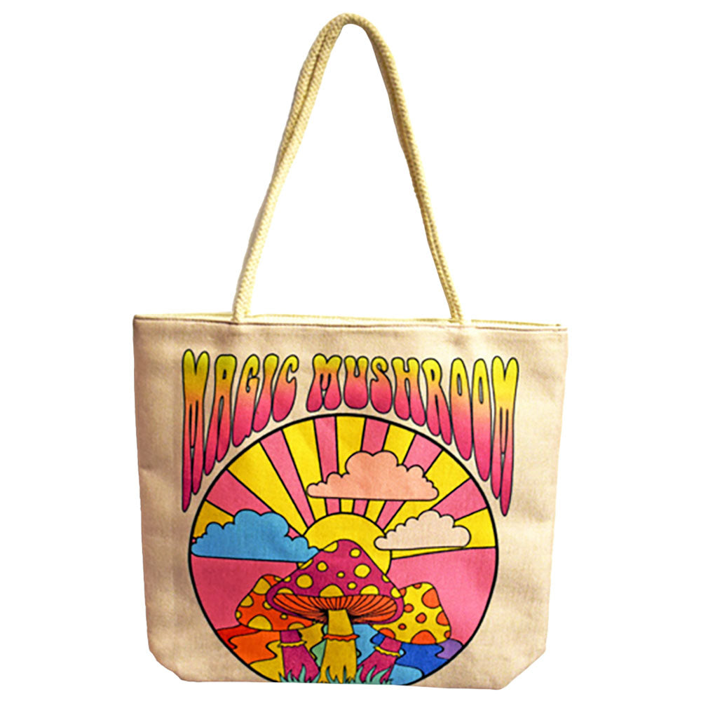 Magic Mushroom Jute Rope-Handled Tote Bag - 17"x15" - Headshop.com