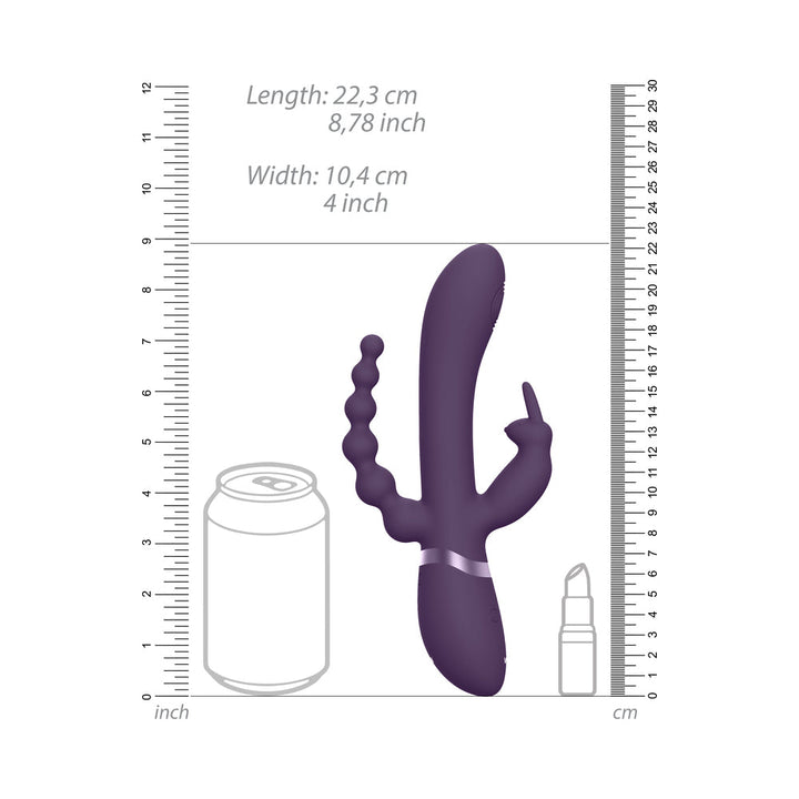 VIVE RINI Rechargeable Triple-Motor Pulse-Wave Dual Entry Silicone Rabbit Vibrator Purple - Headshop.com