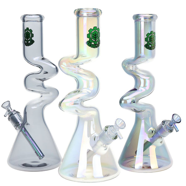 SeshGear Electro Zig Zag Beaker Glass Water Pipe - 14.75" / 14mm F / Colors Vary SeshGear Electro Zig Zag Beaker Glass Water Pipe - 14.75" / 14mm F / Colors Vary