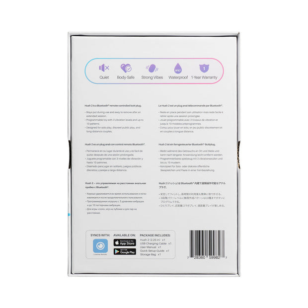 Lovense Hush 2 Bluetooth Remote-Controlled Vibrating Butt Plug L 2.25 in. - Headshop.com