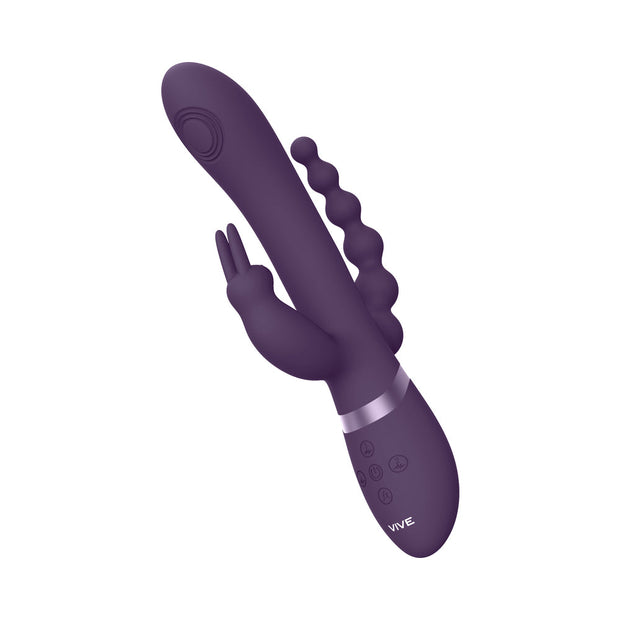 VIVE RINI Rechargeable Triple-Motor Pulse-Wave Dual Entry Silicone Rabbit Vibrator Purple - Headshop.com