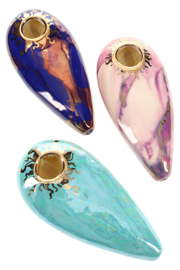 Ancient Creations Ceramics 4″ Oval Ceramic Hand Pipe – Brass Screen – US-Made Ancient Creations Ceramics 4″ Oval Ceramic Hand Pipe – Brass Screen – US-Made