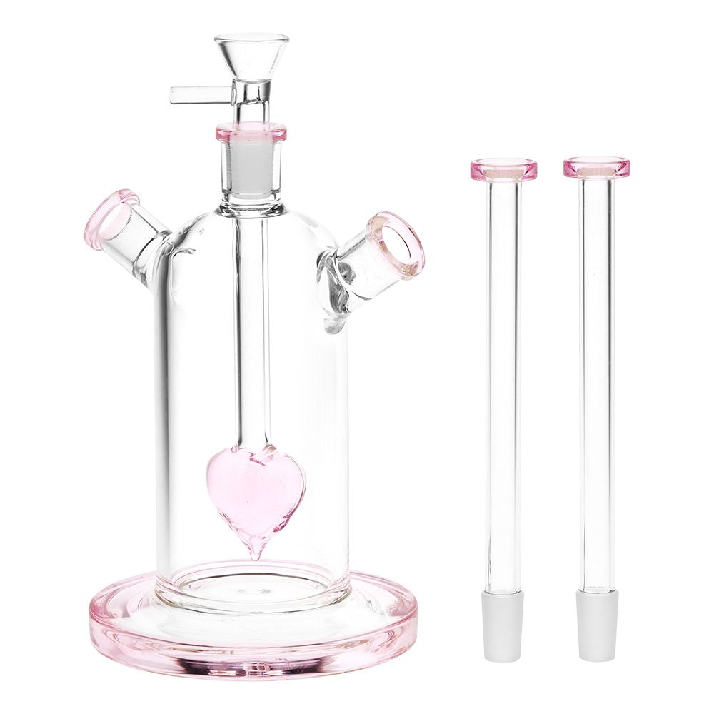 Date Night Heart Perc Dual Neck Glass Water Pipe - 7" / 14mm F - Headshop.com