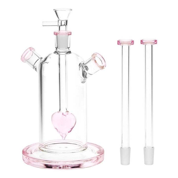 Date Night Heart Perc Dual Neck Glass Water Pipe - 7" / 14mm F - Headshop.com