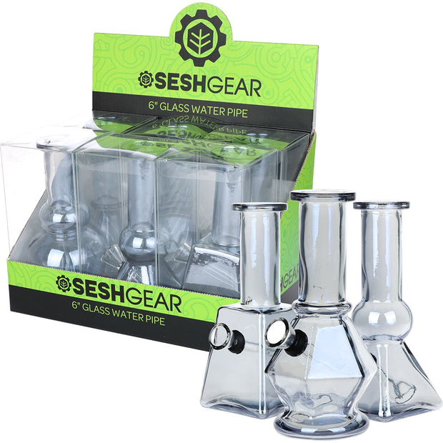 SeshGear Glass Mini Water Pipe | 6" | Grommet | Assorted Styles | 6ct Display - Headshop.com