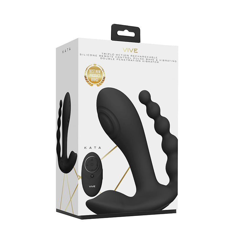 VIVE KATA Rechargeable Remote-Controlled Triple Motor Pulse-Wave Dual Entry Vibrator Black - Headshop.com