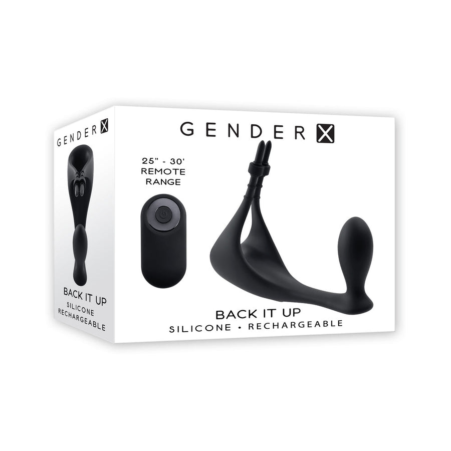 Gender X Back It Up Rechargeable Lasso C-Ring and Plug with Remote Silicone Black - Headshop.com