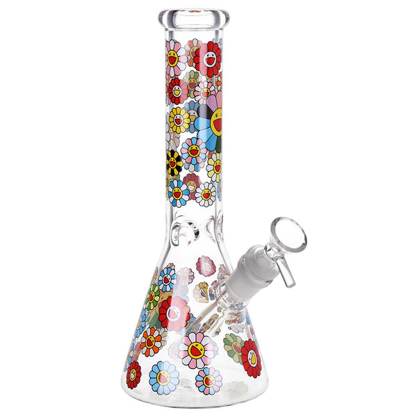 Smiling Flowers Beaker Glass Water Pipe - 10" / 14mm F Smiling Flowers Beaker Glass Water Pipe - 10" / 14mm F