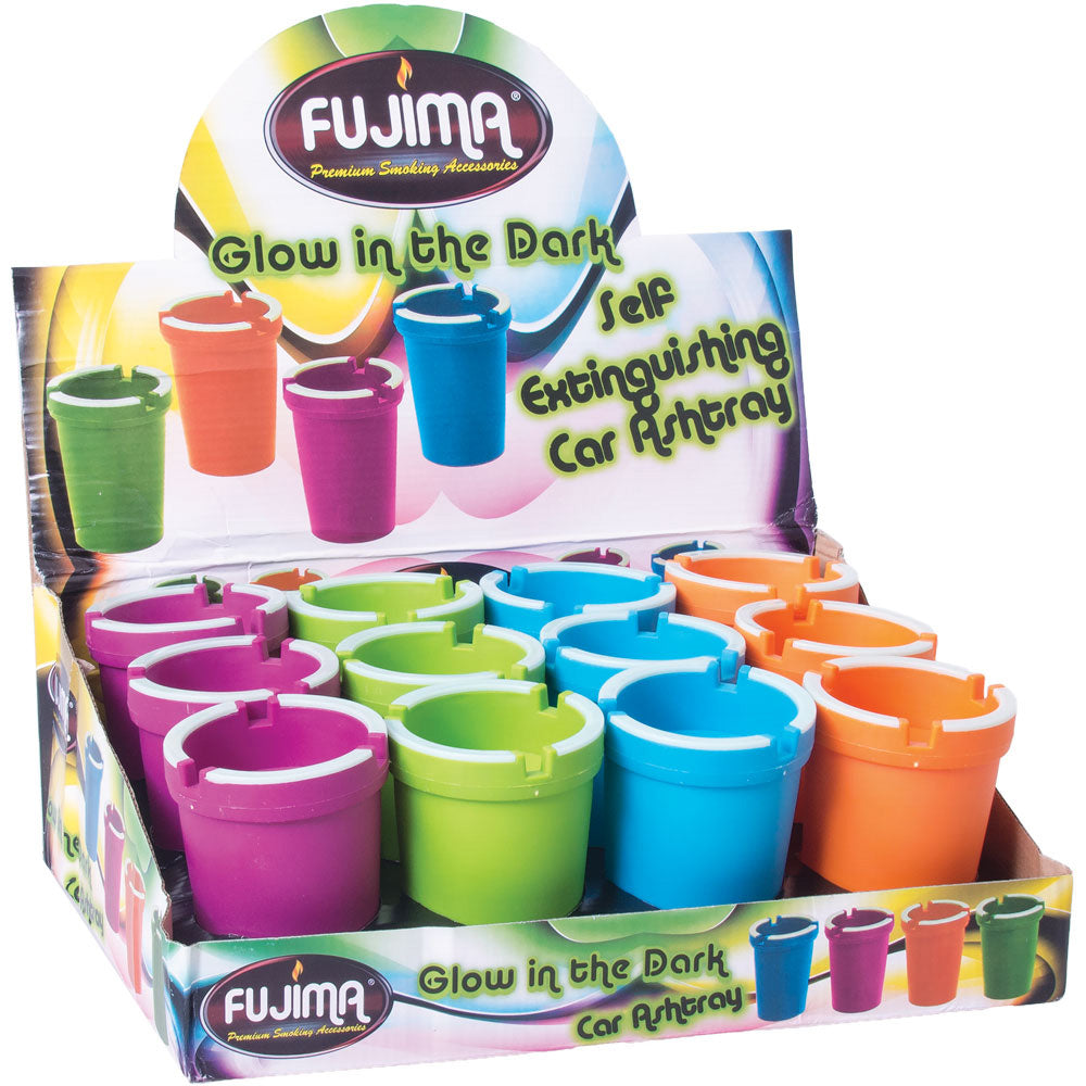 12PC DISPLAY - Fujima Glow Self Extinguish Ashtray - Assorted Colors - Headshop.com