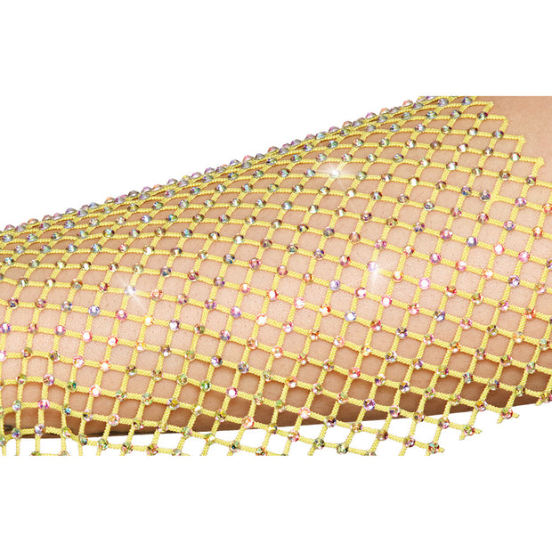 Dreamgirl Iridescent Rhinestone Embellished Fishnet Camisole and G-string Set Citrus L - Headshop.com