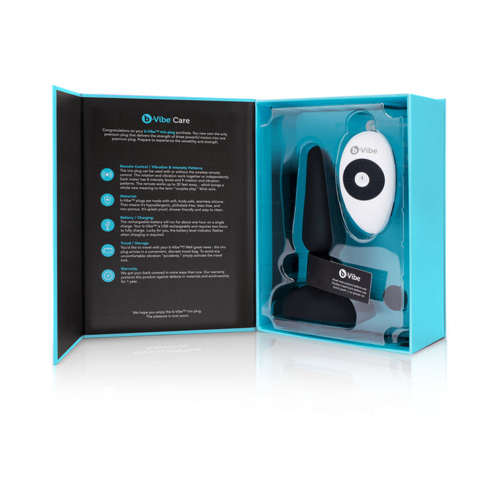 b-Vibe Trio Rechargeable Remote-Controlled Triple-Motor Vibrating Silicone Anal Plug Black - Headshop.com