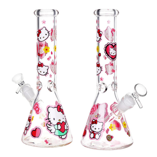 Heart Loving Cute Hello Kitty Beaker Glass Water Pipe - 10" / 14mm F Heart Loving Cute Hello Kitty Beaker Glass Water Pipe - 10" / 14mm F