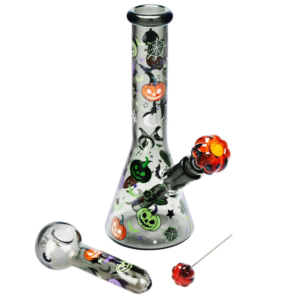 Pulsar Halloween Party Herb Pipe Glow Duo- 10" / 14mm F Pulsar Halloween Party Herb Pipe Glow Duo- 10" / 14mm F