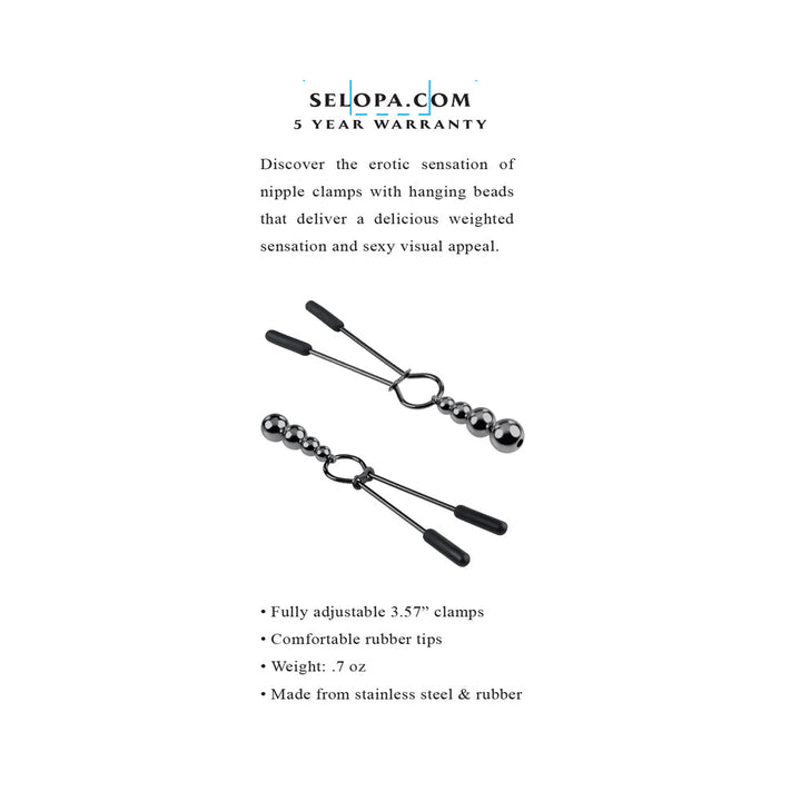 Selopa Beaded Nipple Clamps Stainless Steel Black Chrome - Headshop.com