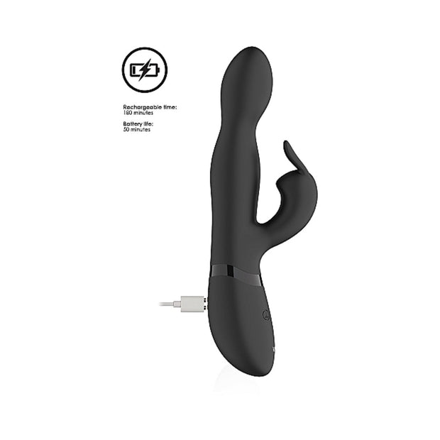 VIVE NIVA Rechargeable 360° Rotating Silicone Rabbit Vibrator Black - Headshop.com