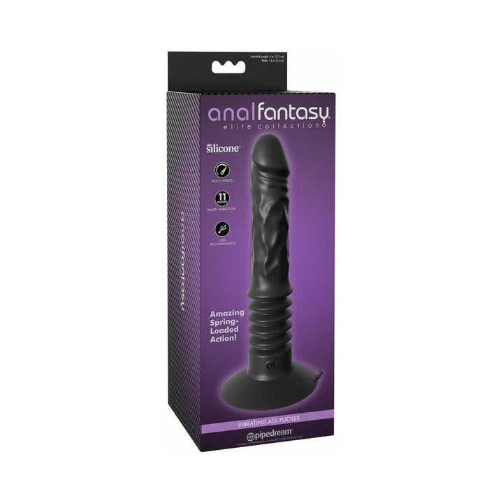 Anal Fantasy Elite Vibrating Ass Fucker 12 in. Thrusting Dildo With Suction Cup Black - Headshop.com