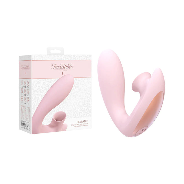 Shots Irresistible Desirable Rechargeable Silicone Soft Pressure Air Wave Dual Stimulator Pink - Headshop.com