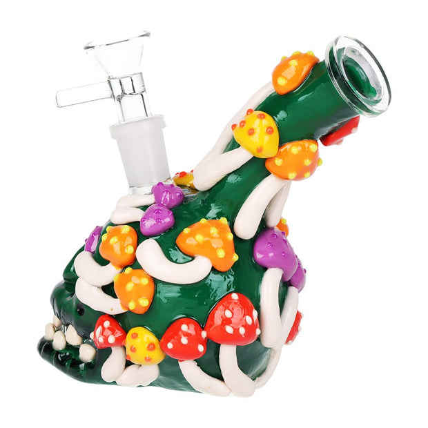 Skull Full Of Shrooms Glass Water Pipe - 5.25" / 14mm F